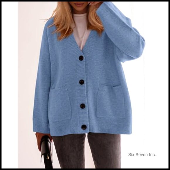 Oversized Chunky Knit Cardigan Button Down Long Sleeve V Neck Boho Chic - Picture 4 of 7